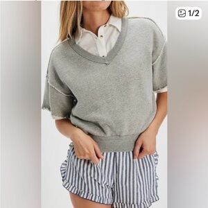 NWT Free People We the Free So Easy Gray Short Sleeve Sweatshirt Women’s XS